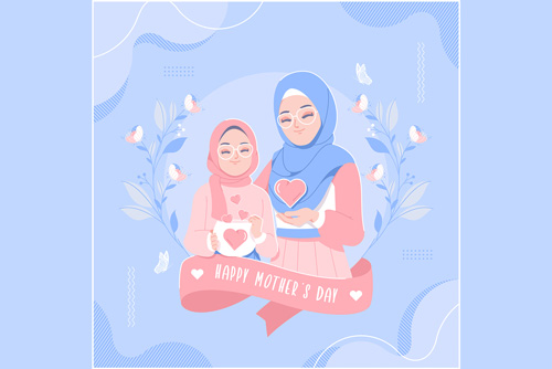 وکتور ویژه روز مادر شامل مادر و دختر با حجاب اسلامی فایل EPS